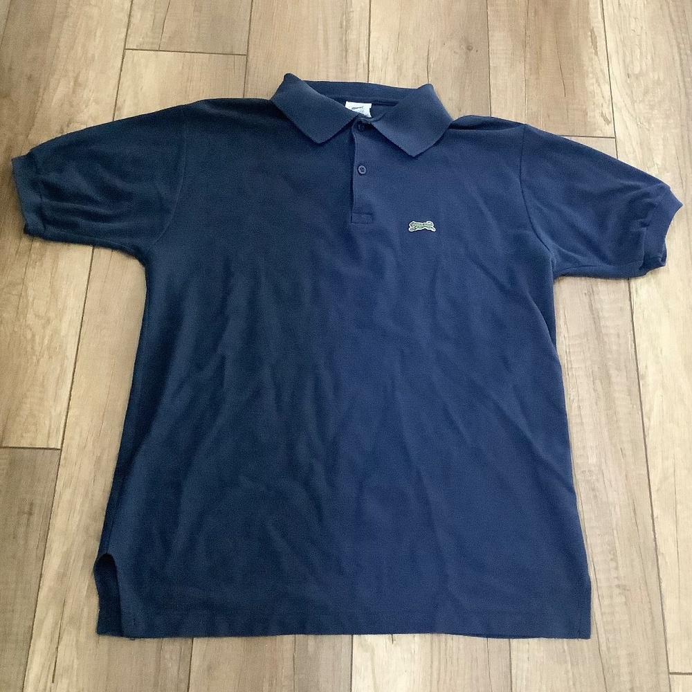 Mens Large Vintage 80s Le Tigre Campus Polo Short Sleeve Navy Blue Cotton USA